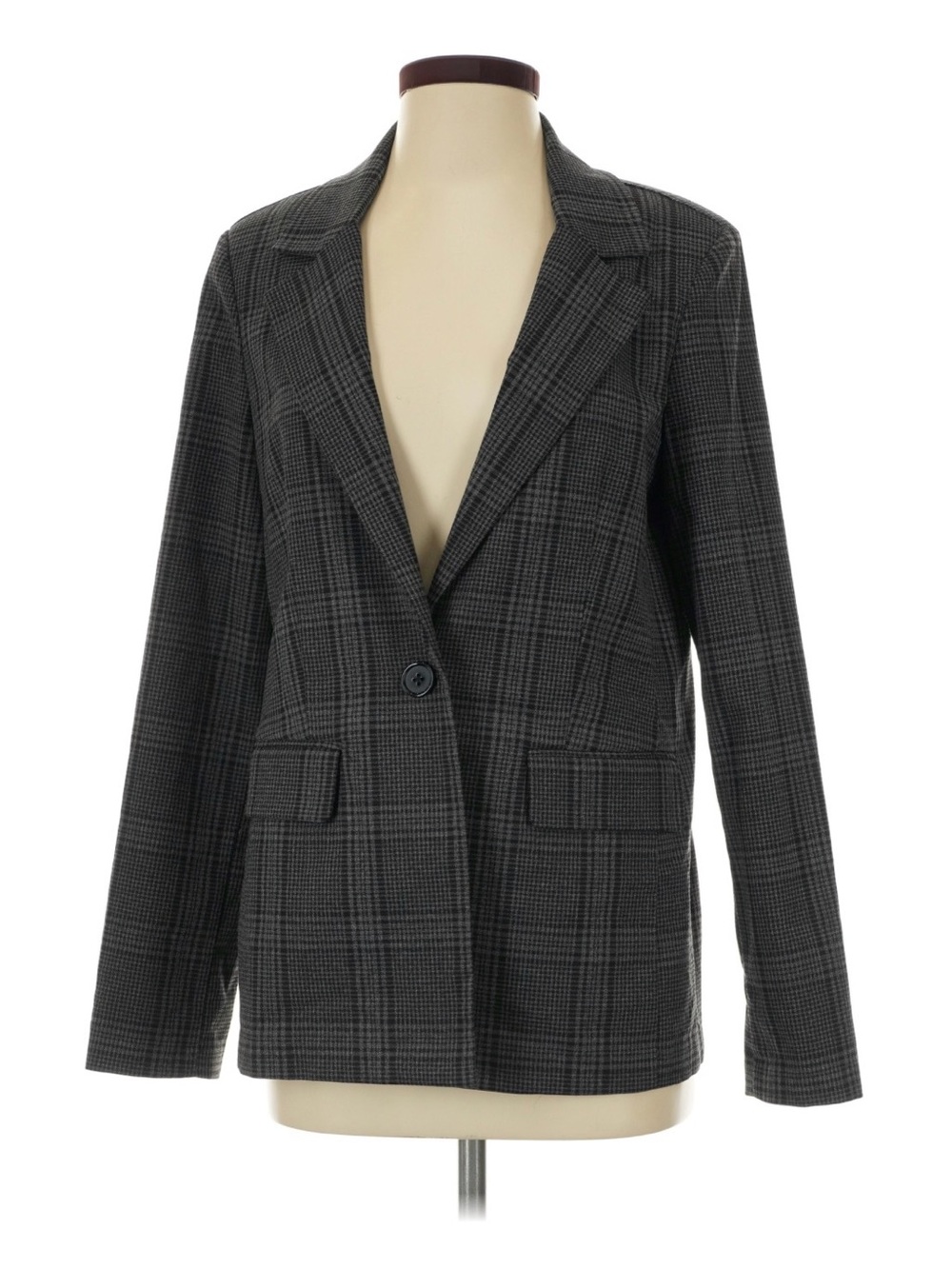 Sanctuary - Anthropologie - Charcoal Plaid Single-Button Women's Blazer Jacket M
